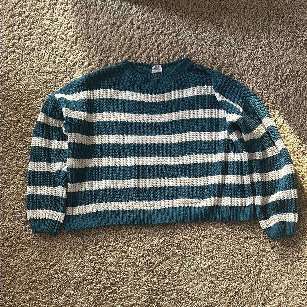 Striped Teal and White Women's Sweater
